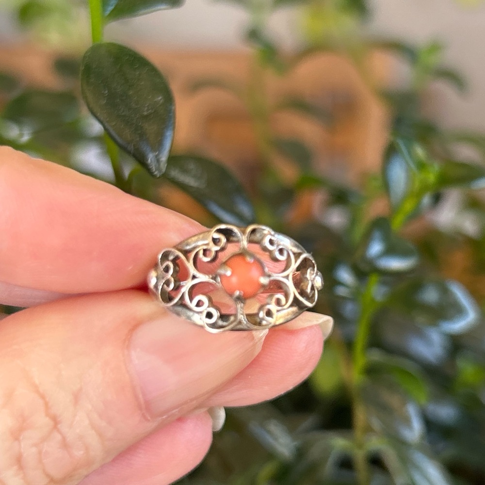 Vintage Native American Sterling Silver and Coral Ring